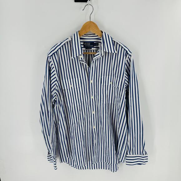 Polo by Ralph Lauren Men’s Blue White Stripe Button Down Shirt Custom Fit Size L - Picture 1 of 7